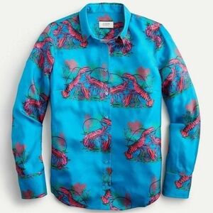 J. Crew Turquoise Button-Up Blouse with Pink Nautical Print